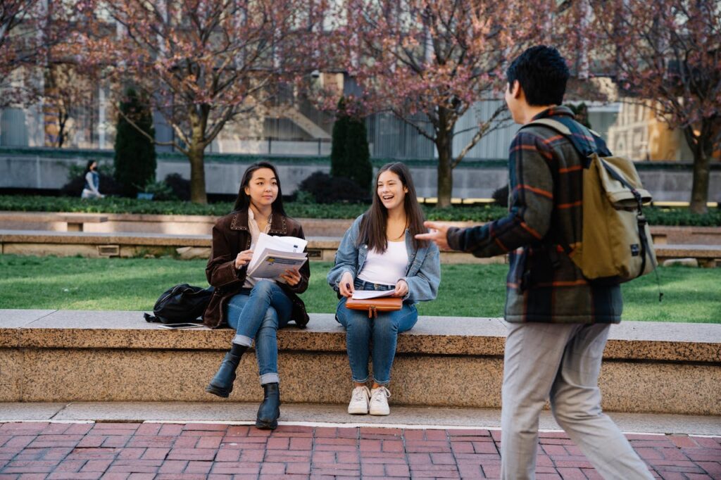 Group of students studying in United Kingdom university campus